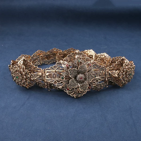Moroccan Crystal Gold Flower Waist Chain Belt